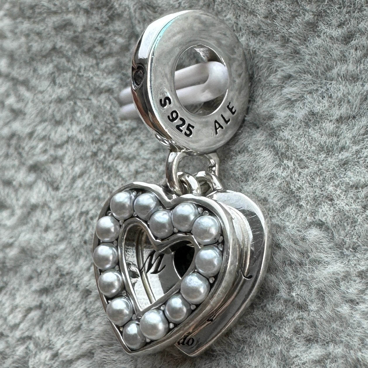 Charm Colgante Doble Corazón Con Perlas (Gracias Mamá Por Todo Lo Que Haces)