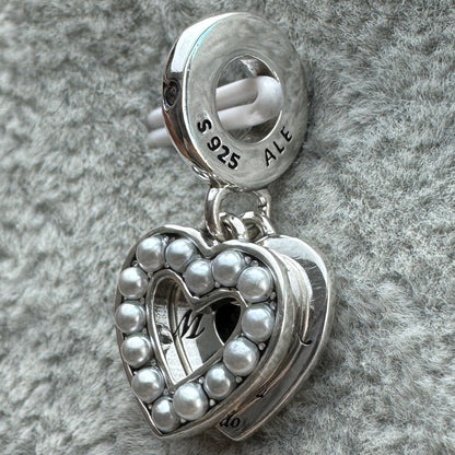 Charm Colgante Doble Corazón Con Perlas (Gracias Mamá Por Todo Lo Que Haces)