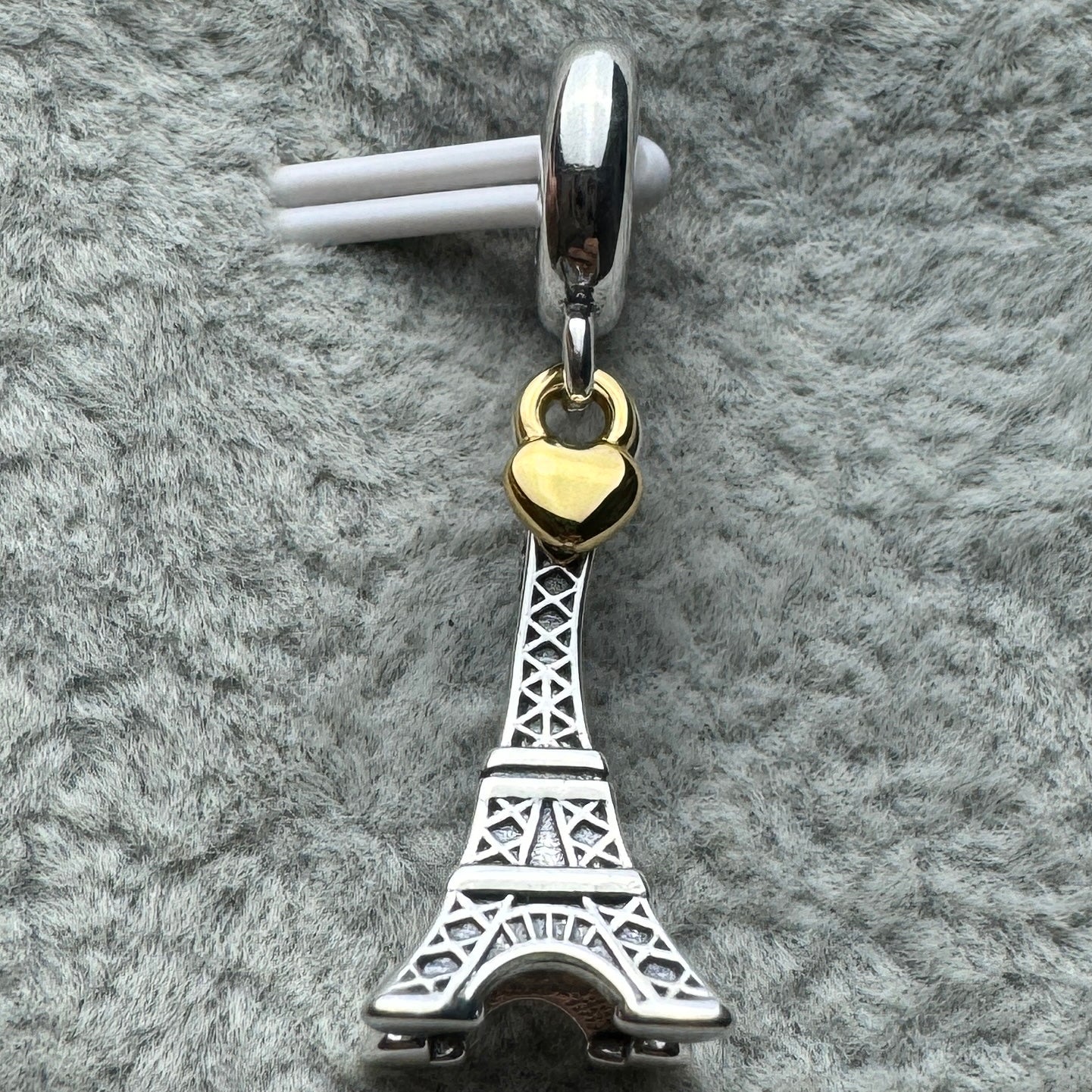 Charm Colgante Torre Eiffel París Con Corazón Dorado