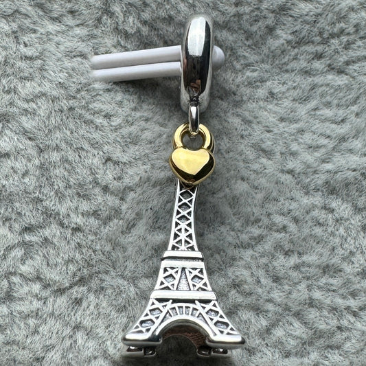 Charm Colgante Torre Eiffel París Con Corazón Dorado
